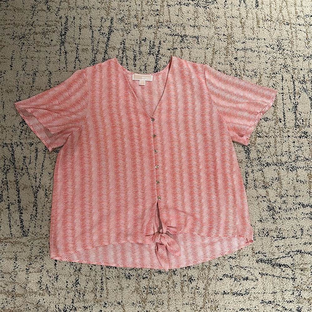 Women’s Michael Kors Pink Striped Blouse with Tie size Large L